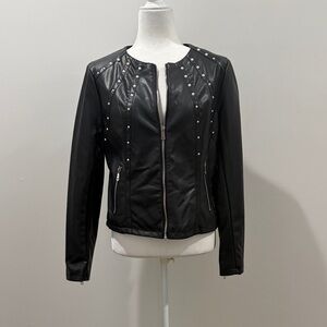 Pearl Studded Faux Leather Jacket